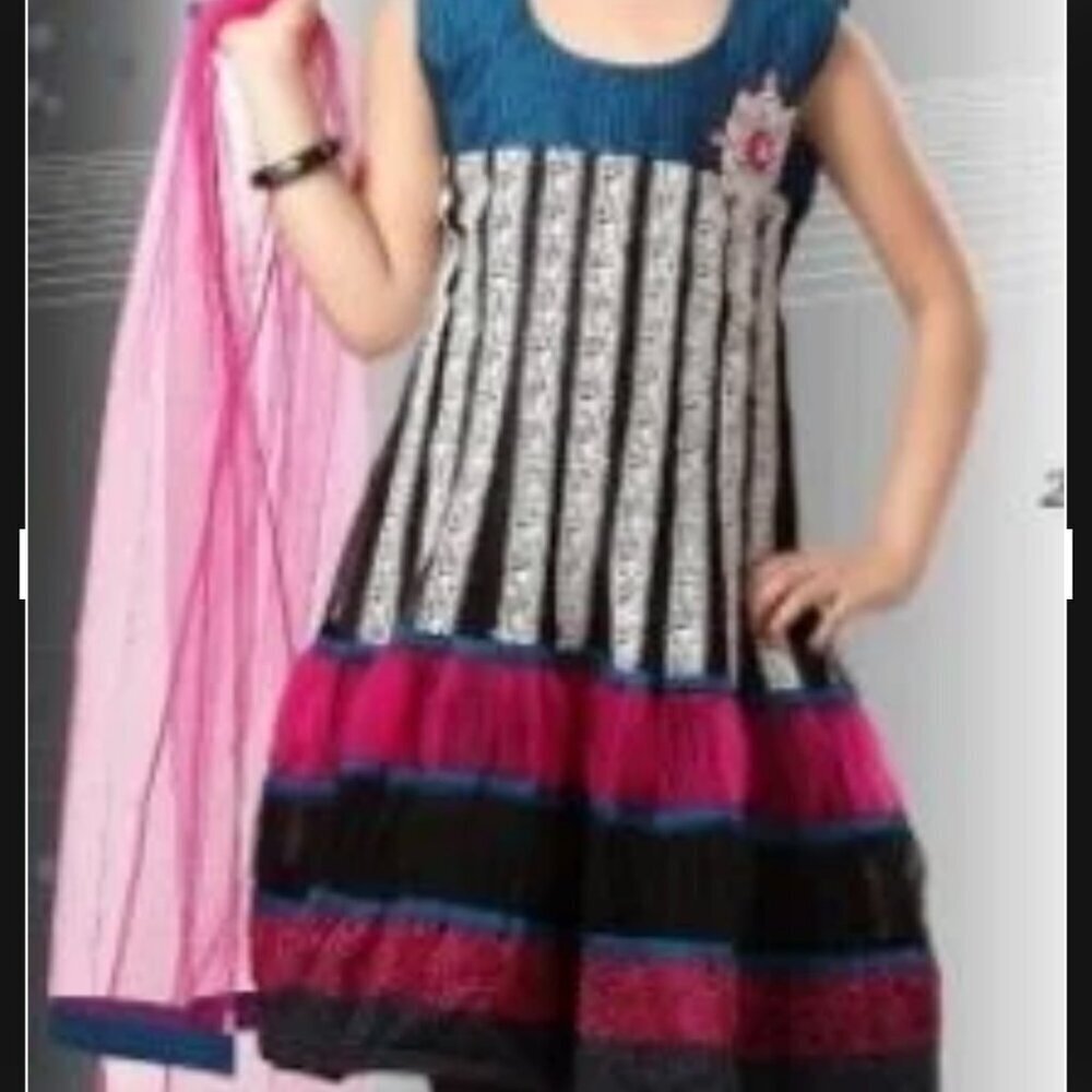 Pintoo Girl's Churidar Dress Colorful Embroidered Long Sleeve Anarkali Style 30